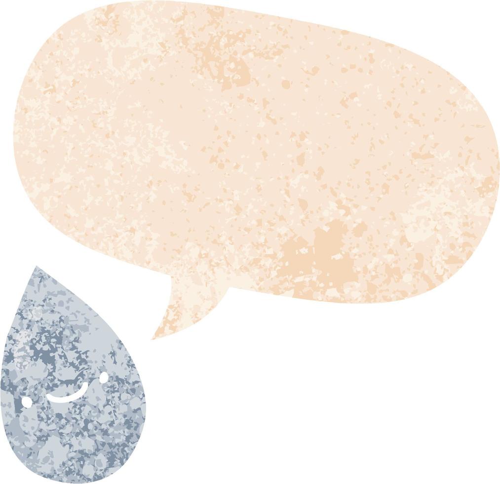 cartoon raindrop and speech bubble in retro textured style vector