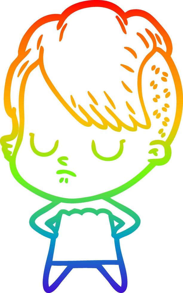 rainbow gradient line drawing cartoon woman vector
