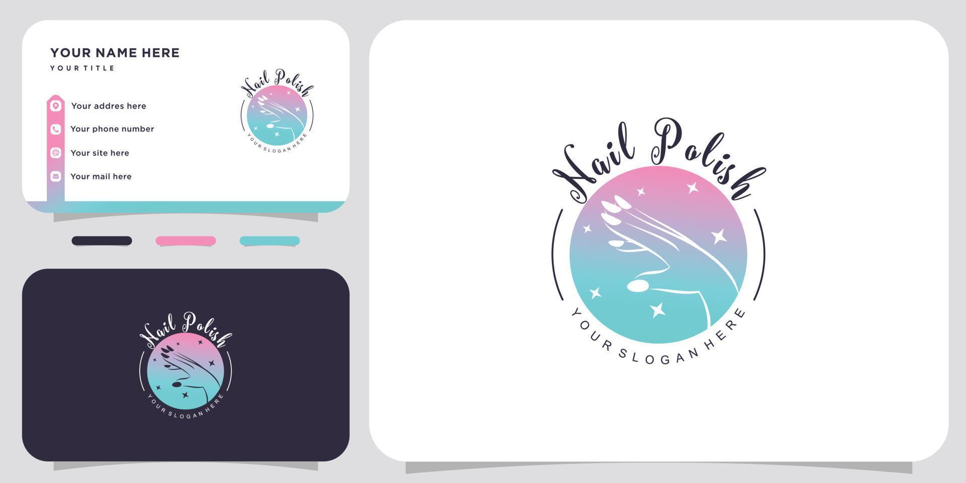 Nail polish or nail logo design with creative concept and business card design Premium Vector
