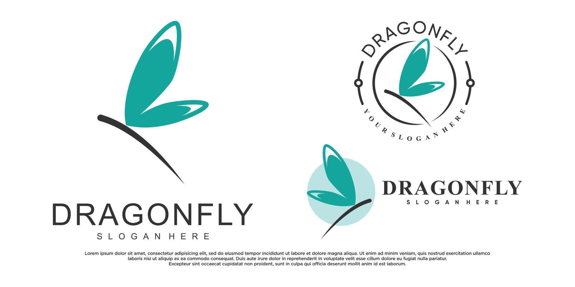 conjunto de diseño de logotipo de libélula con vector premium de concepto creativo