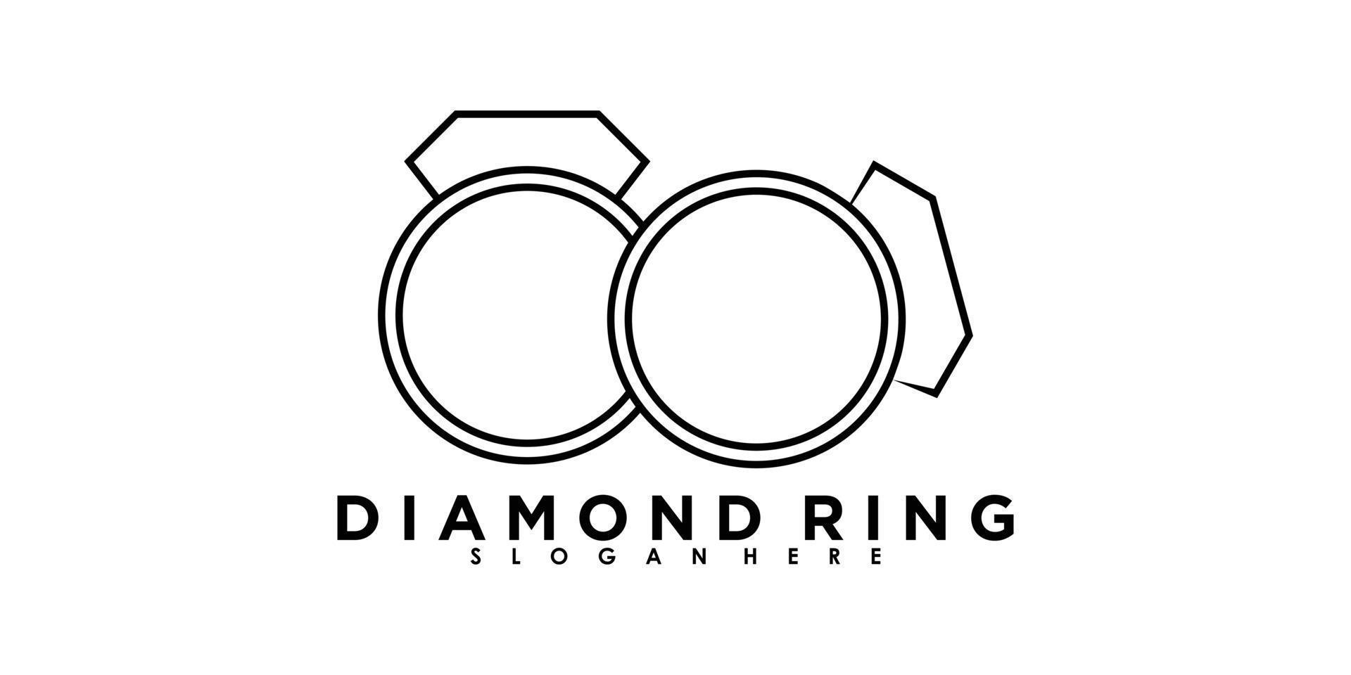 diseño de logotipo de anillo de diamantes con estilo de arte de línea vector