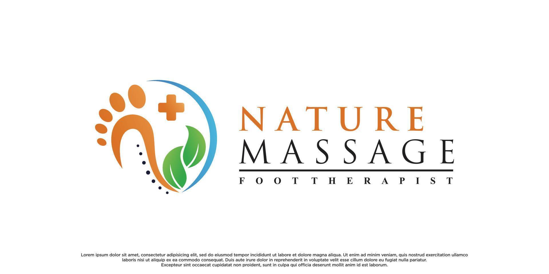Foot massage therapy logo design with leaf and unique concept Premium Vector