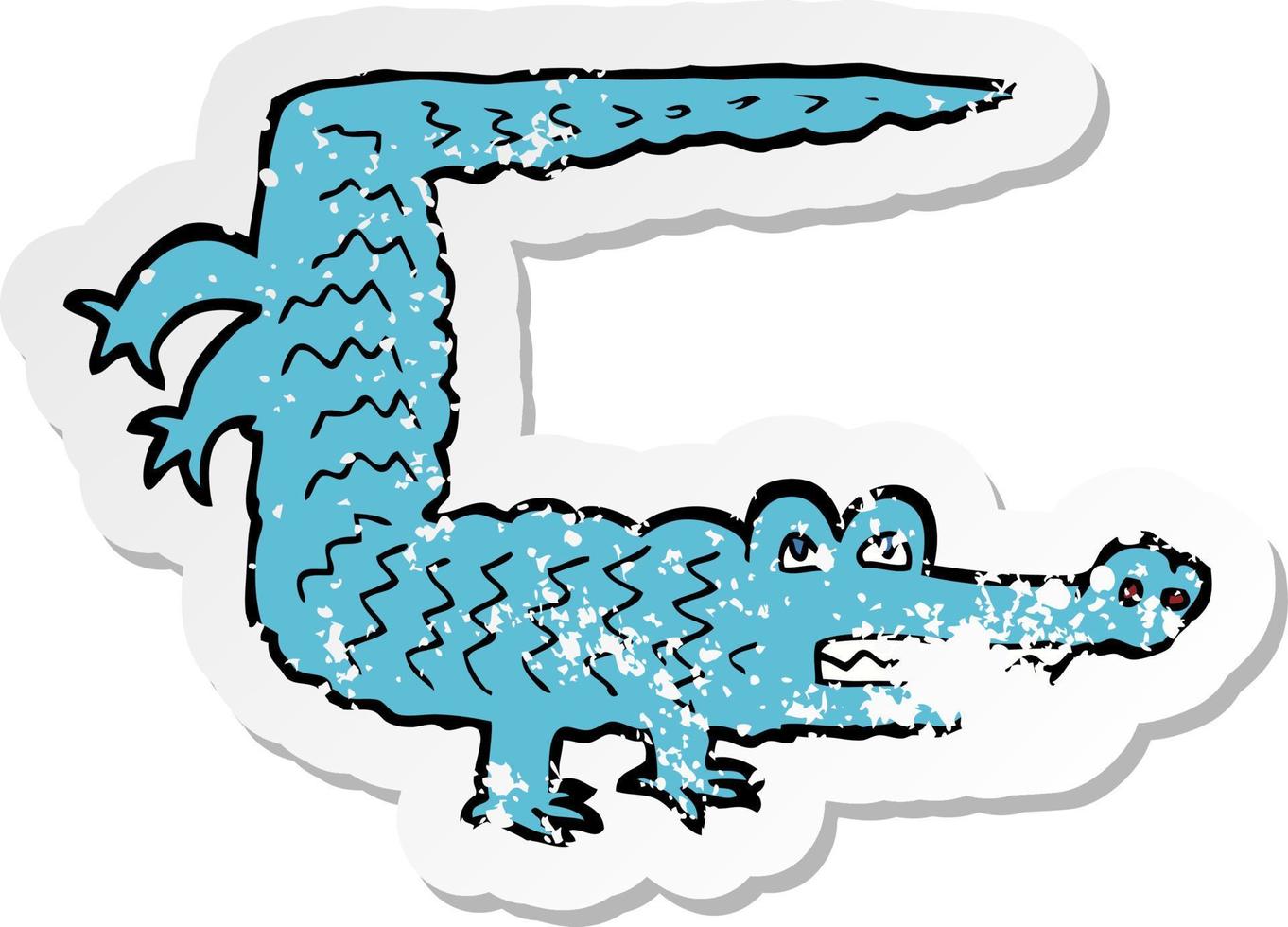 pegatina retro angustiada de un cocodrilo de dibujos animados vector