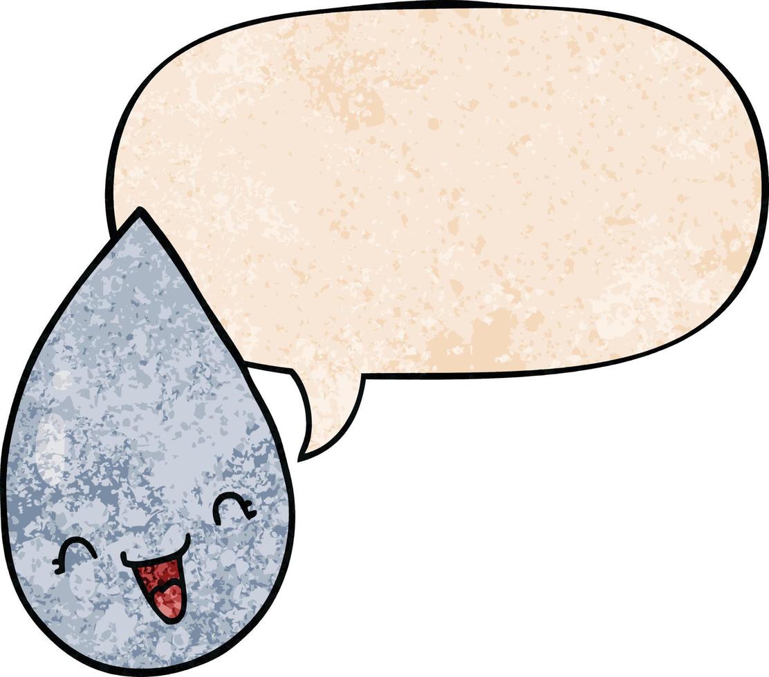 cartoon raindrop and speech bubble in retro texture style vector