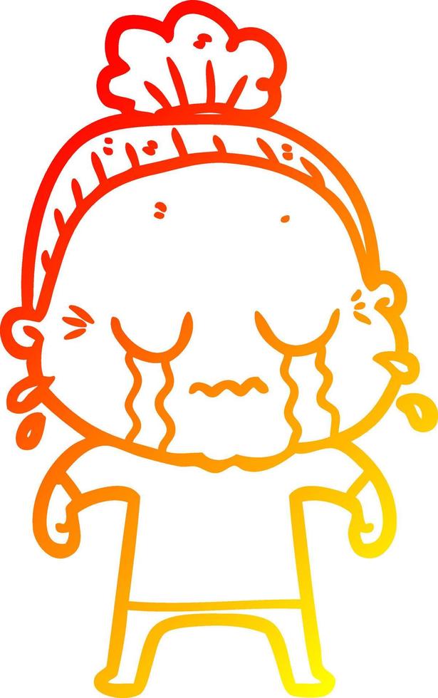 warm gradient line drawing cartoon crying old lady vector