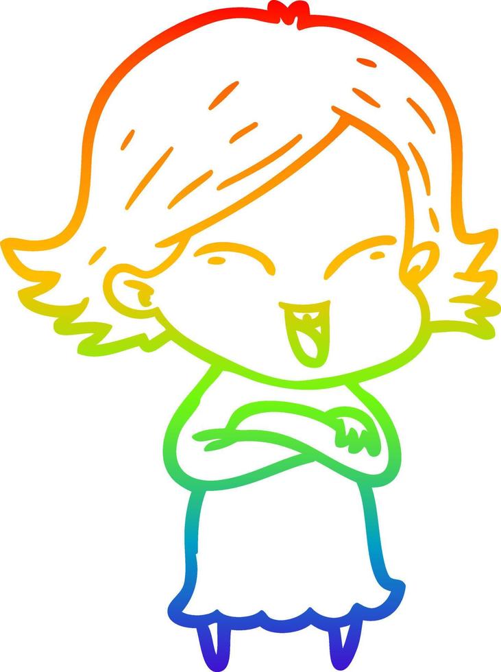 rainbow gradient line drawing happy cartoon girl vector