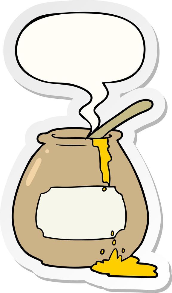 cartoon honey pot and speech bubble sticker vector
