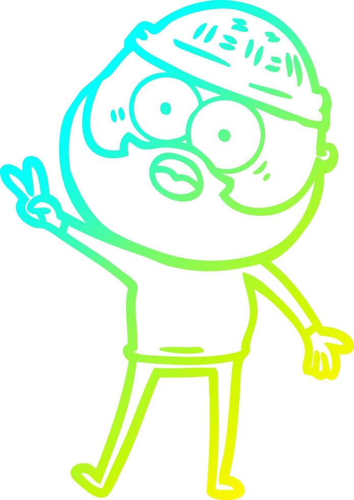 cold gradient line drawing cartoon bearded man vector