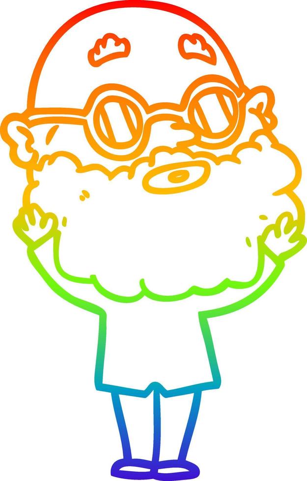 rainbow gradient line drawing cartoon curious man with beard and glasses vector