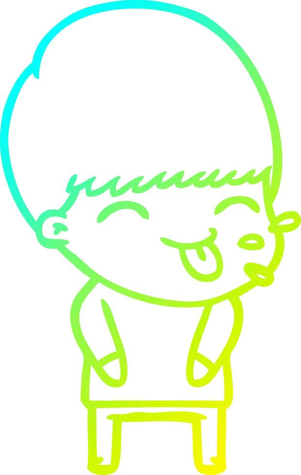 cold gradient line drawing cartoon boy sticking out tongue vector