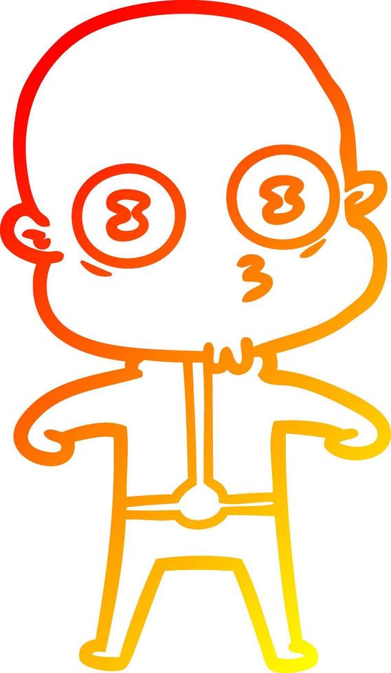 warm gradient line drawing cartoon weird bald spaceman vector