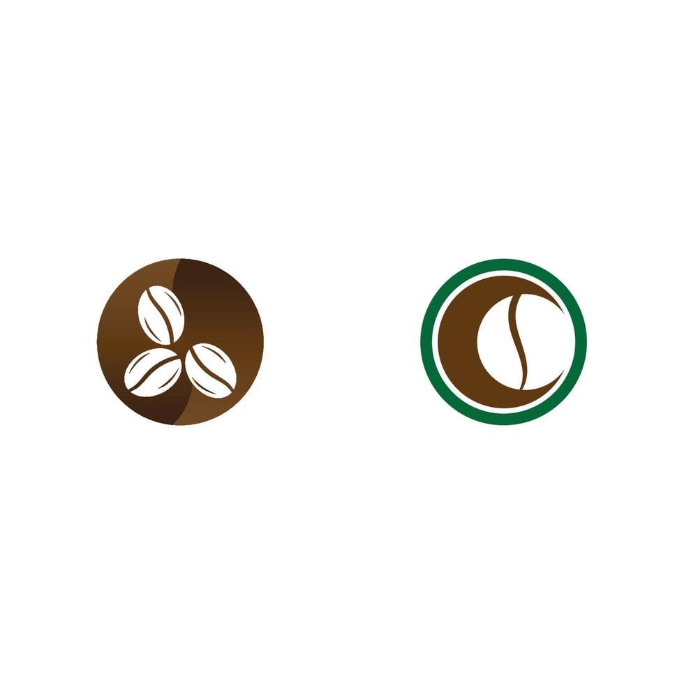 logotipo de grano de café con taza y hojas naturales. vector