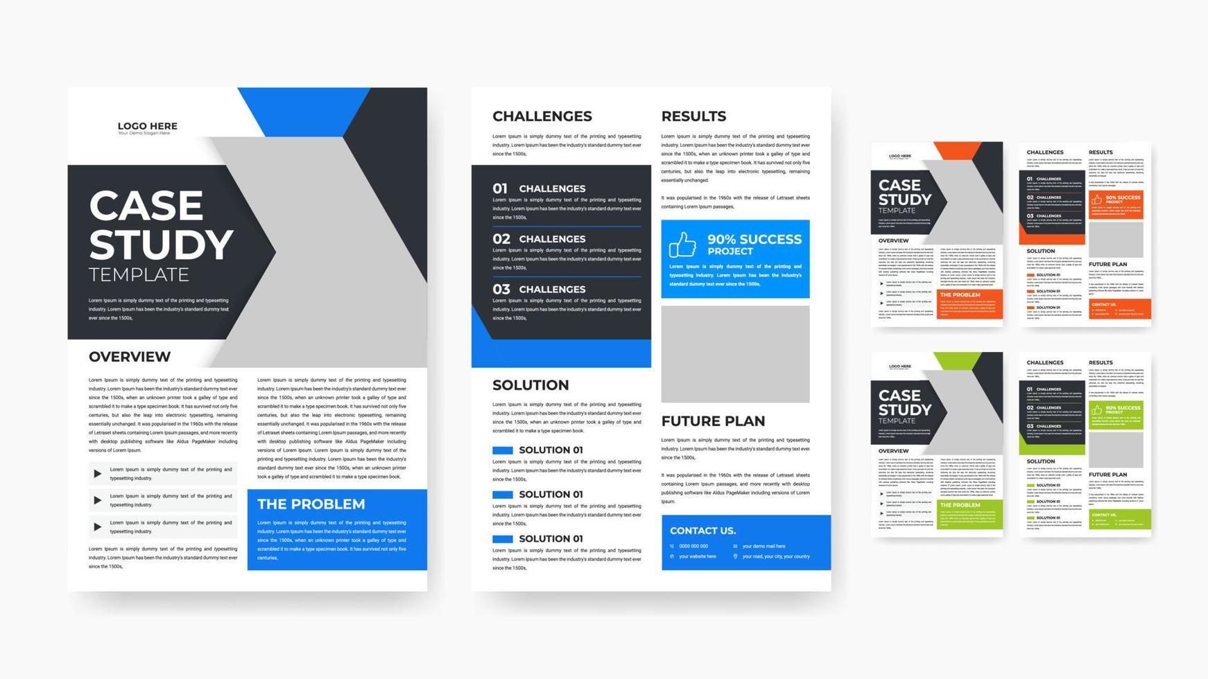 Professional business double side case study template design vector
