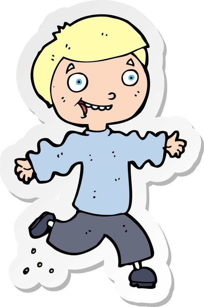 sticker of a cartoon excited boy vector