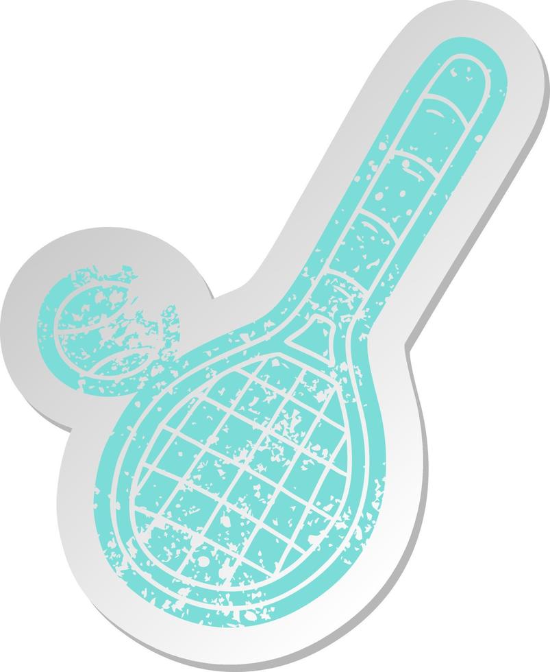 distressed old sticker tennis racket and ball vector