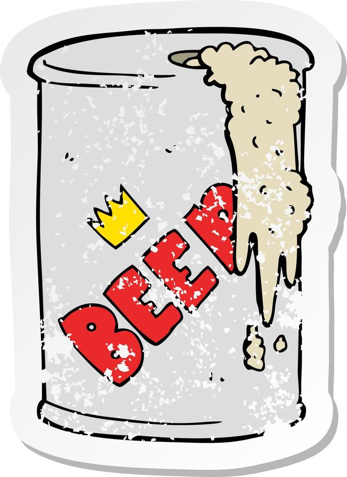 retro distressed sticker of a cartoon beer can vector