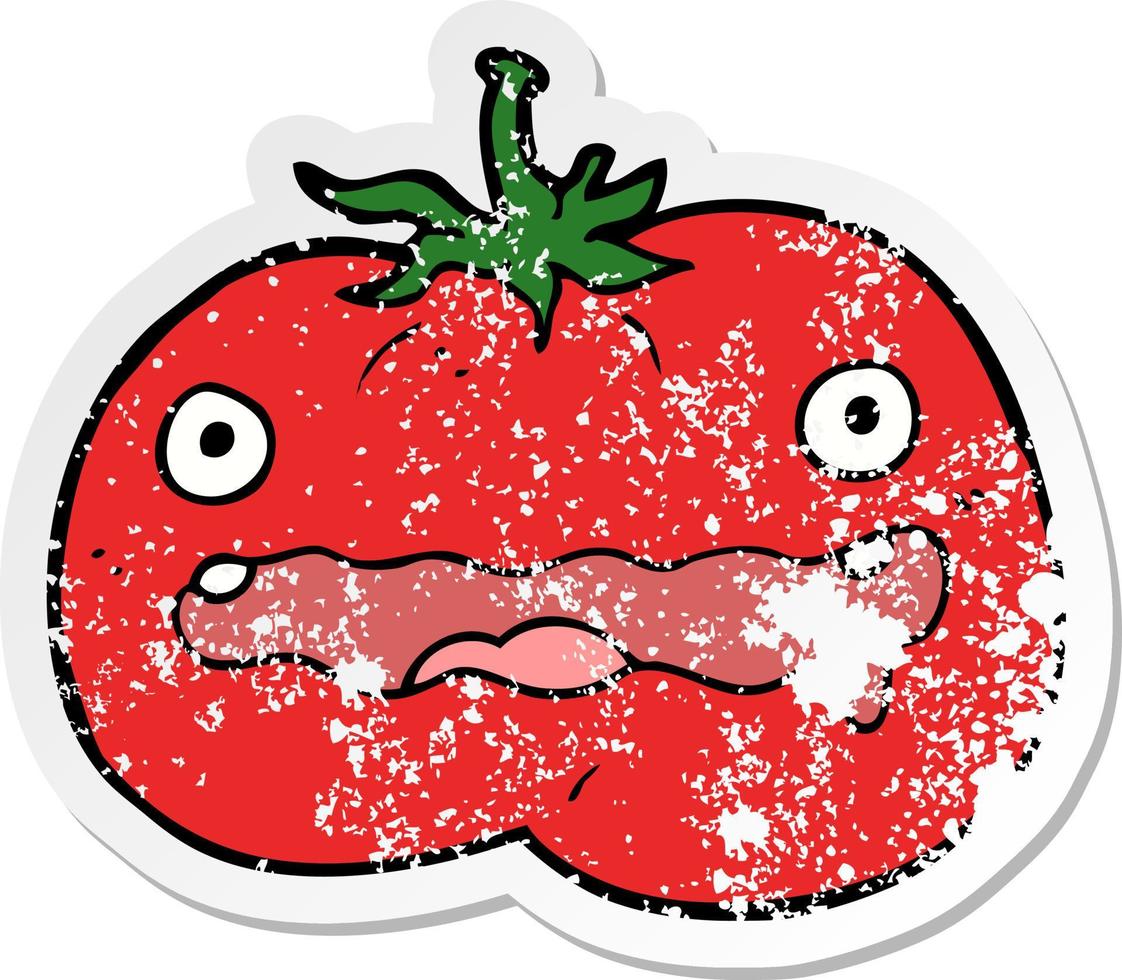 distressed sticker of a cartoon tomato vector