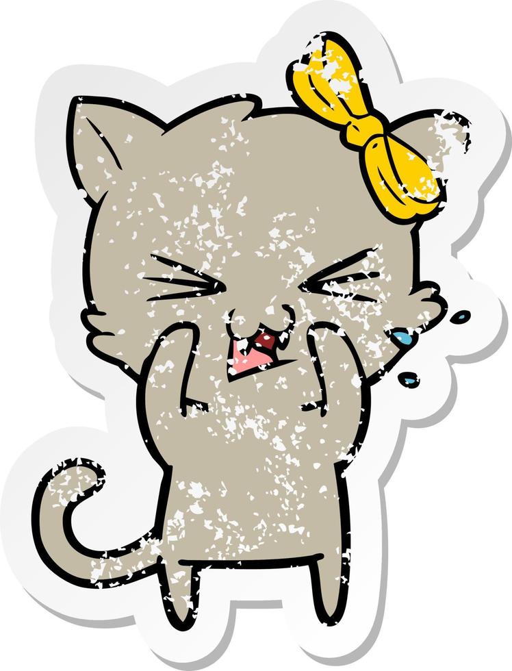 distressed sticker of a cartoon cat vector