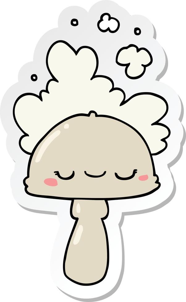 sticker of a cartoon mushroom with spoor cloud vector
