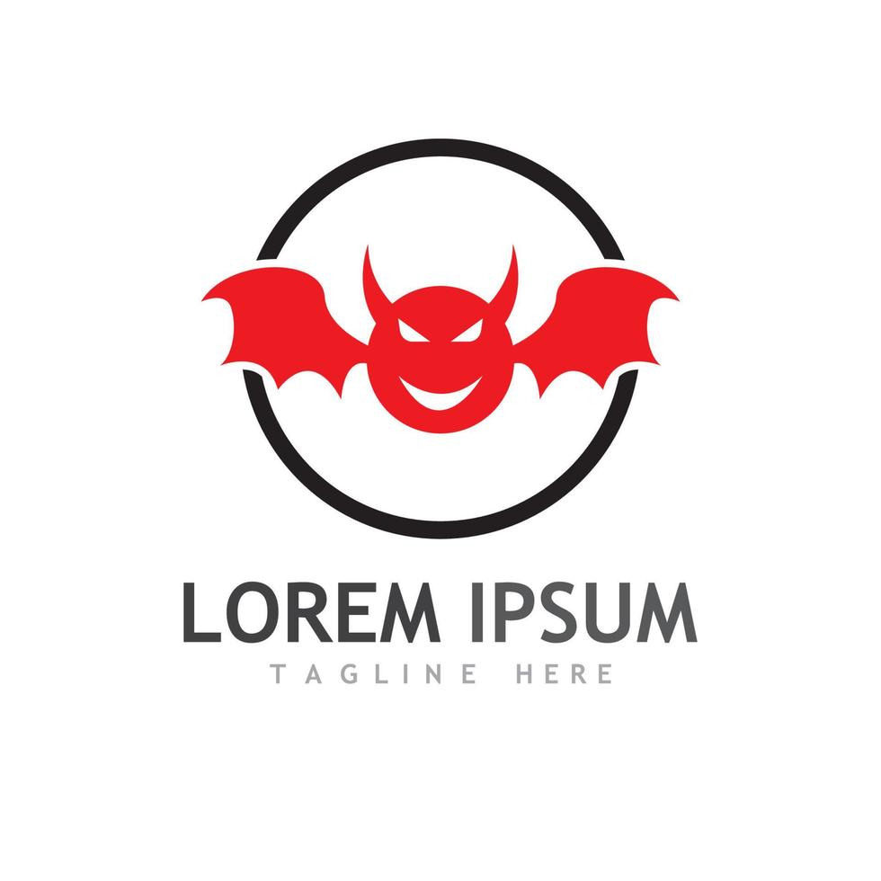 Devil logo with wings and horns using vector design concept.