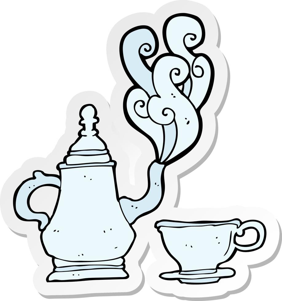 sticker of a cartoon tea set vector