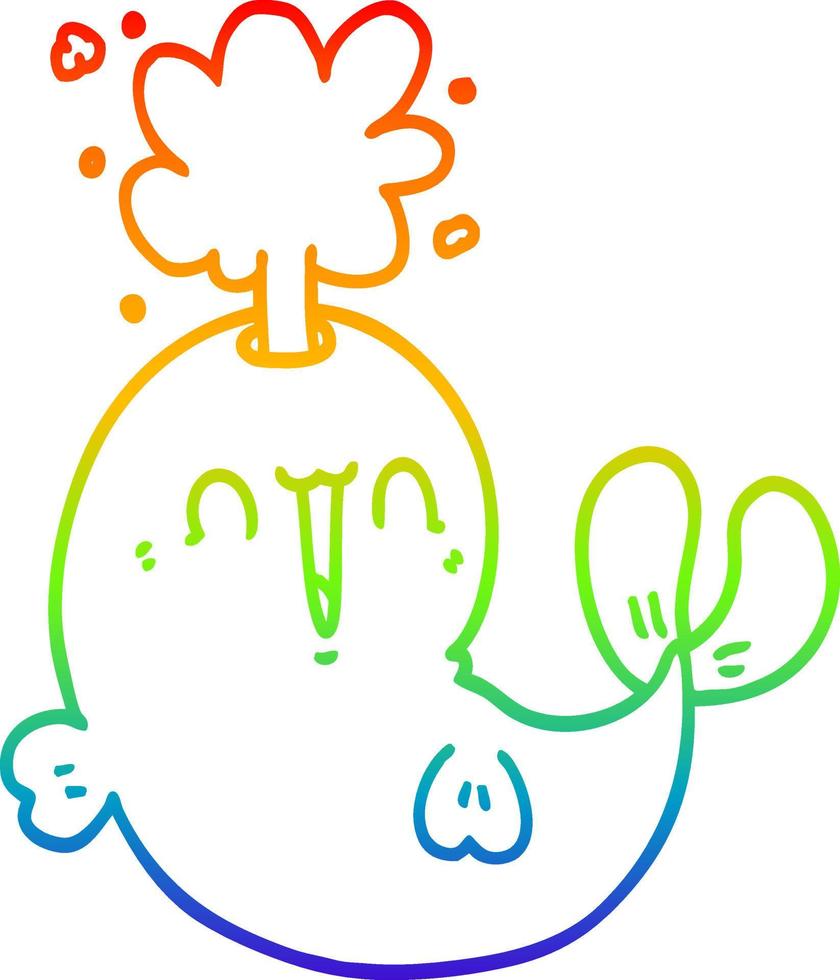 rainbow gradient line drawing cartoon whale spouting water vector