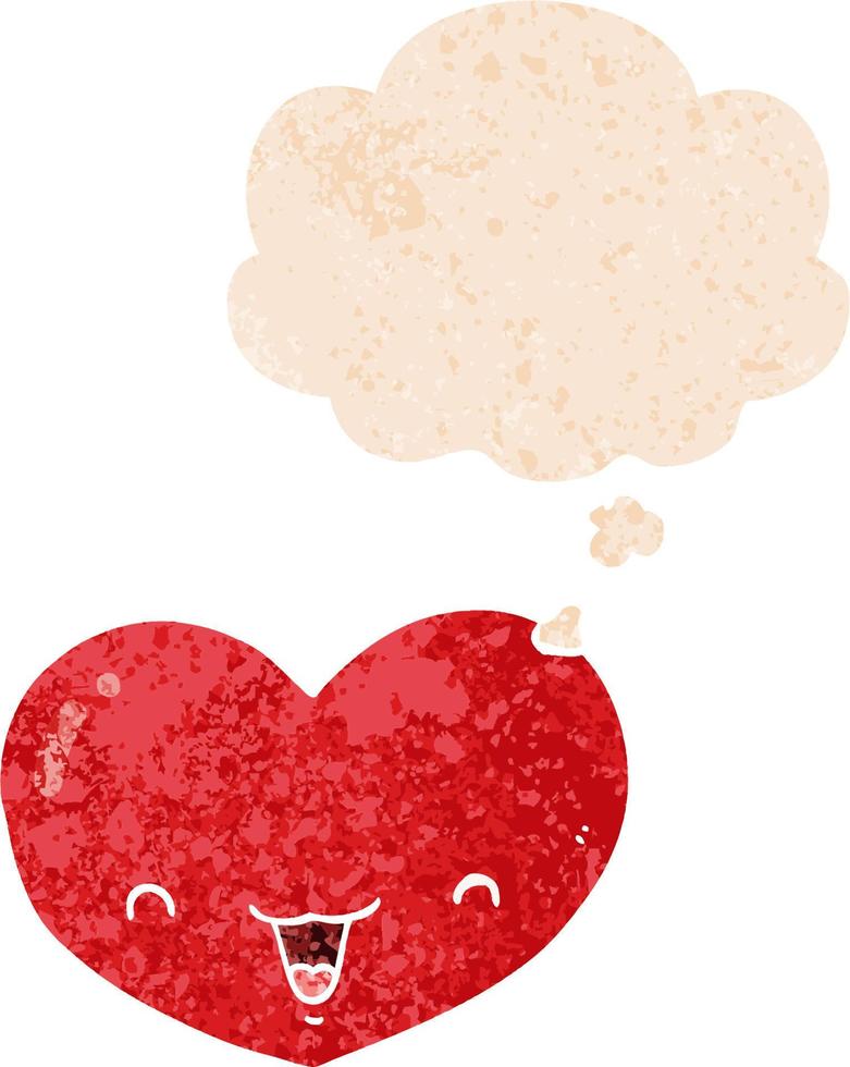 cartoon love heart character and thought bubble in retro textured style vector