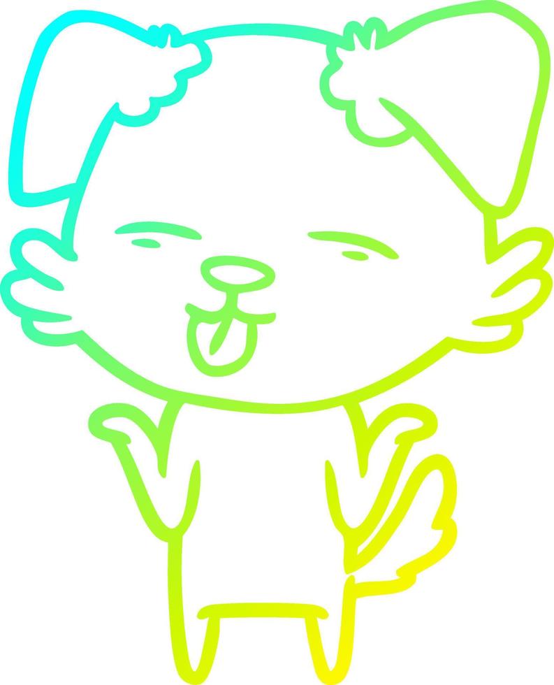 cold gradient line drawing cartoon dog sticking out tongue vector