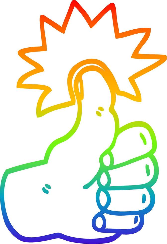 rainbow gradient line drawing cartoon thumbs up symbol vector