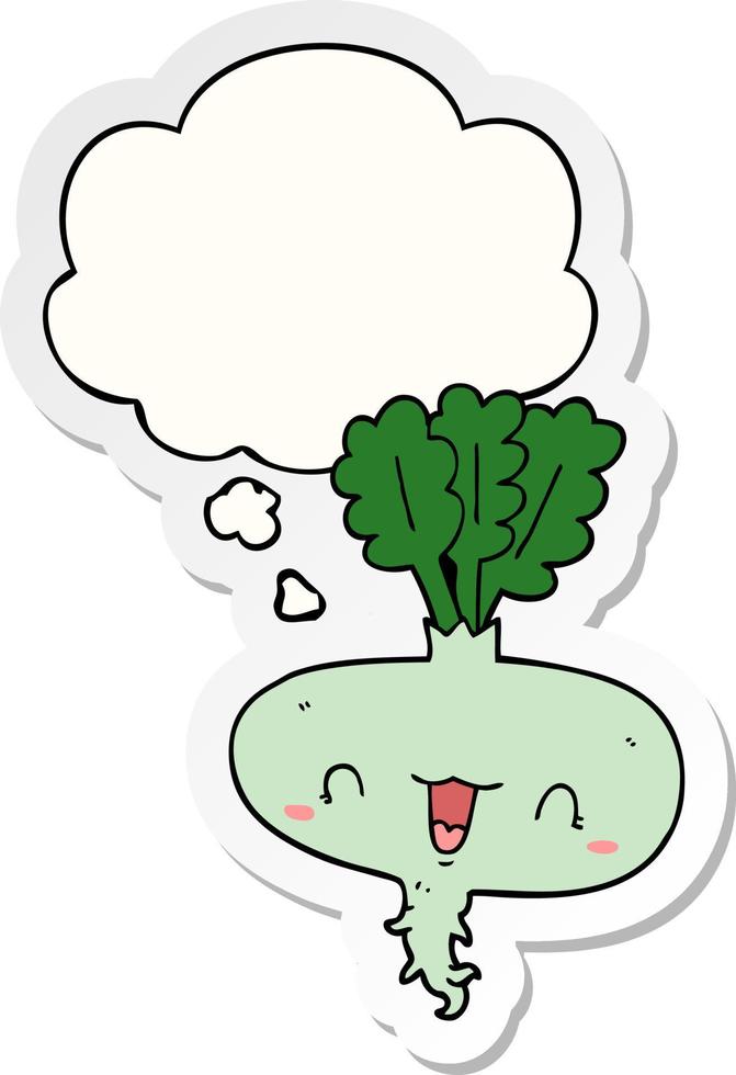 cartoon turnip and thought bubble as a printed sticker vector