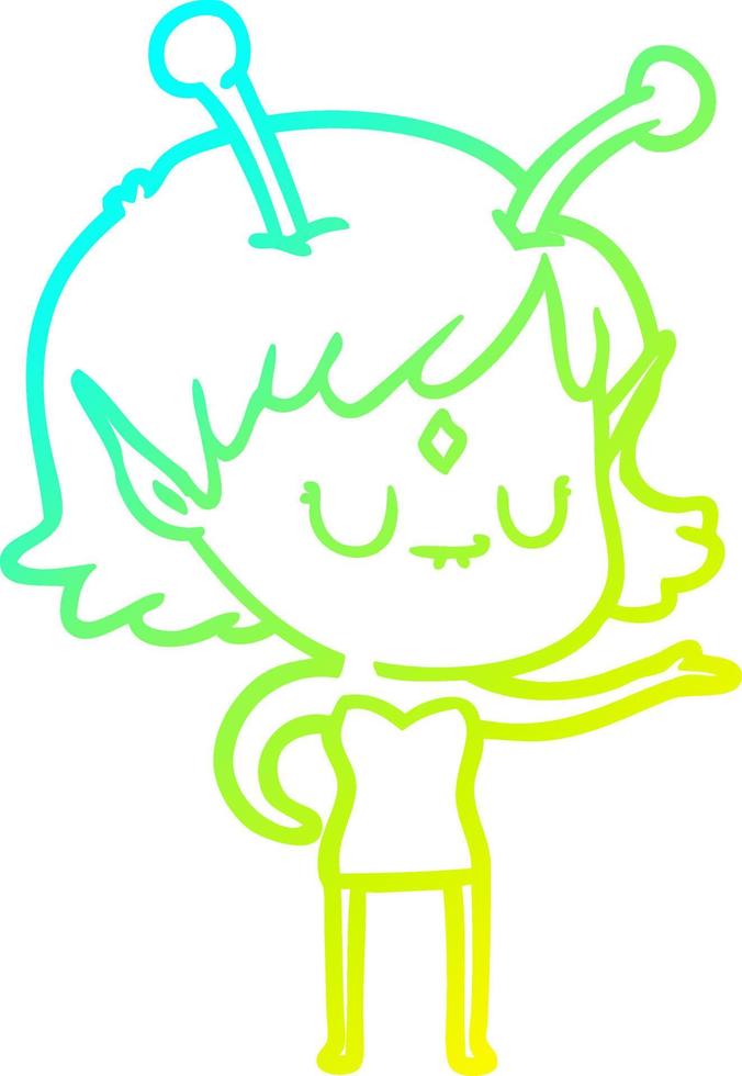 cold gradient line drawing cartoon alien girl vector