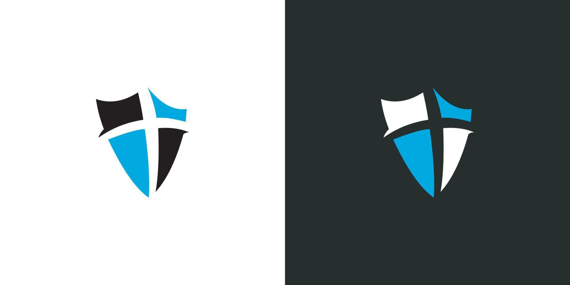 Cross and shield logo vector template