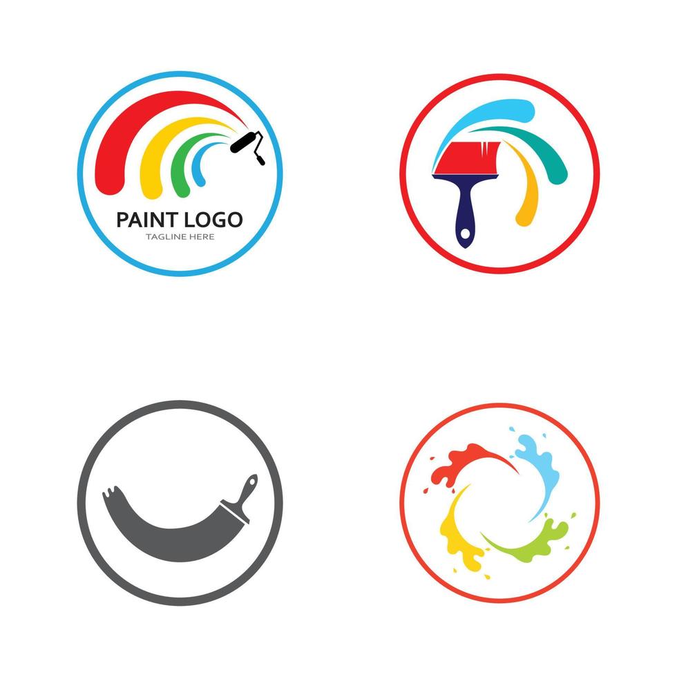 Abstract vector painting brush and colorful paint splash icon, emblem, logo design with color alternative and greyscale version. Editable EPS format design element, arts and crafts concept.