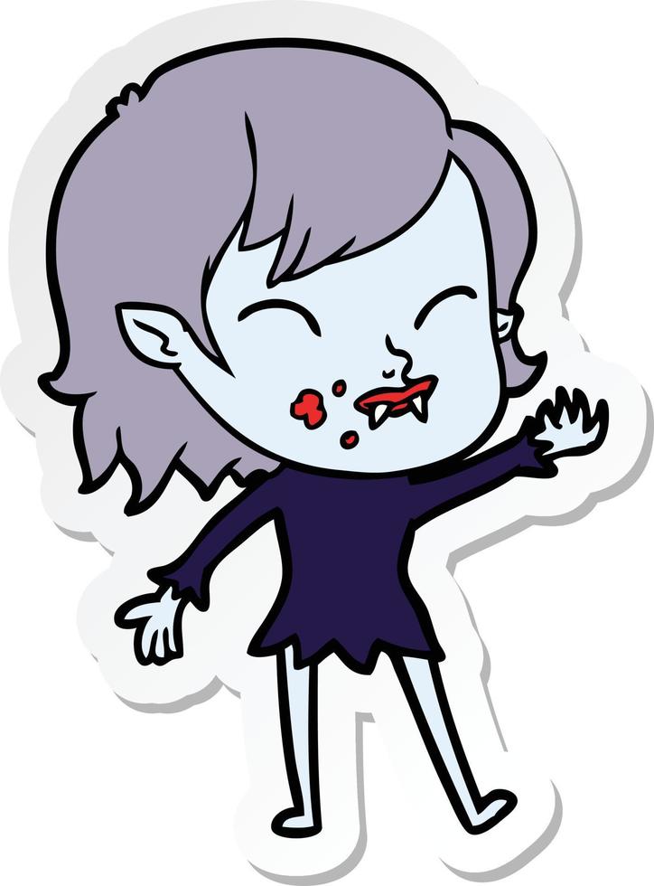 sticker of a cartoon vampire girl with blood on cheek vector