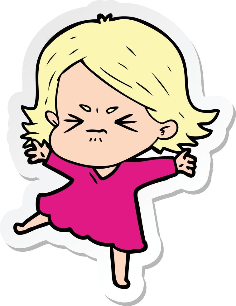 sticker of a cartoon angry woman vector