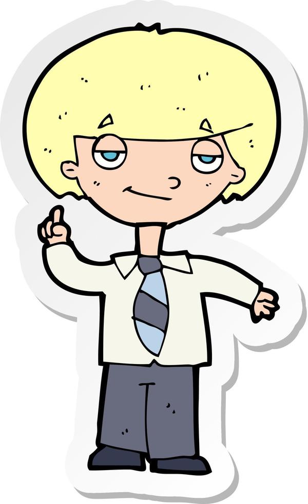 sticker of a cartoon school boy answering question vector