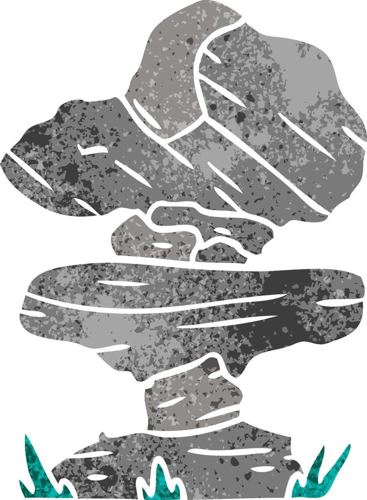 retro cartoon doodle of grey stone boulders vector