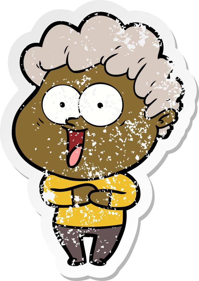 distressed sticker of a cartoon happy man vector