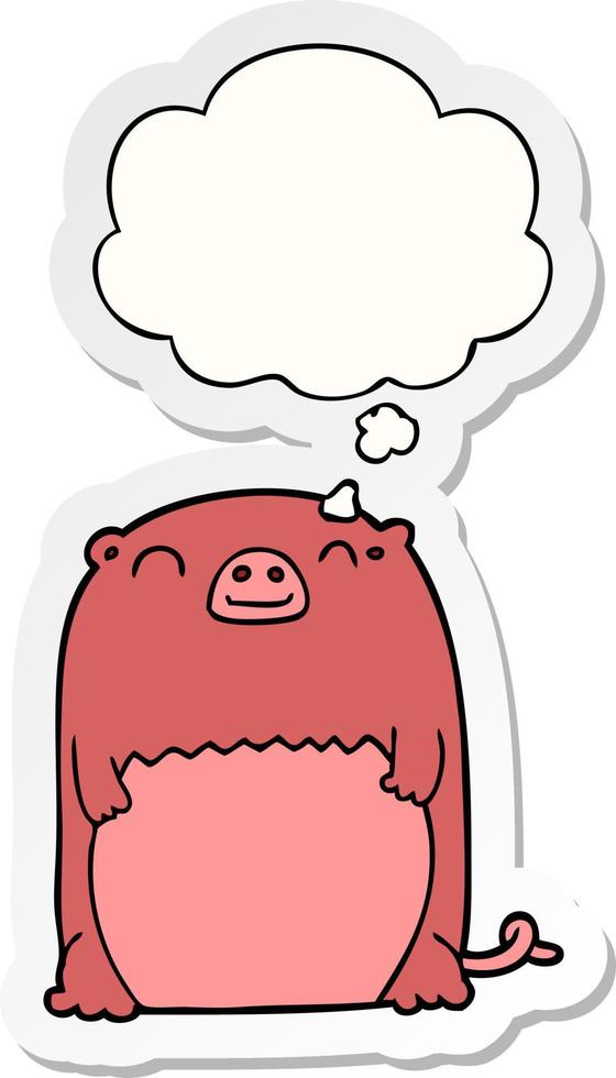 cartoon creature and thought bubble as a printed sticker vector