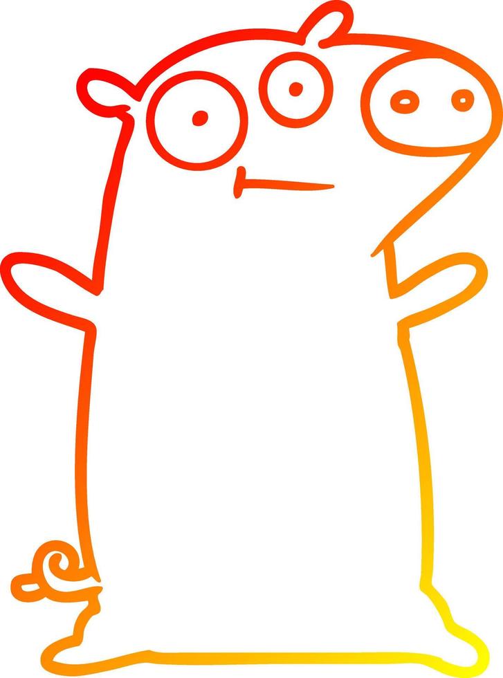 warm gradient line drawing happy cartoon pig vector