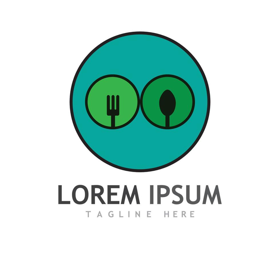 Health food logo, with leaves, spoon and fork. vector