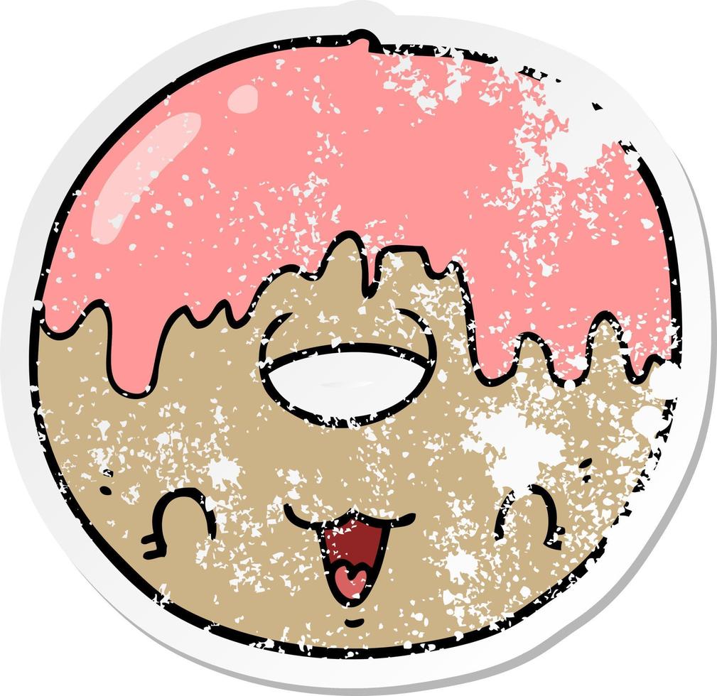 distressed sticker of a cute cartoon donut vector