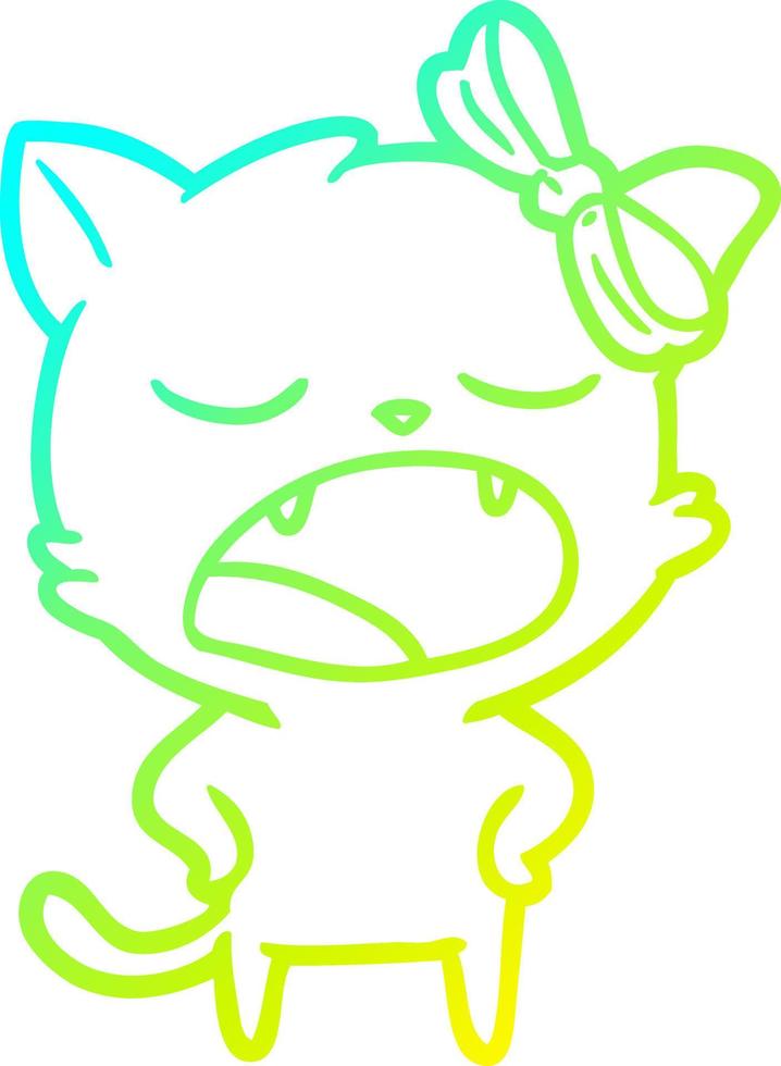 cold gradient line drawing cartoon yawning cat vector