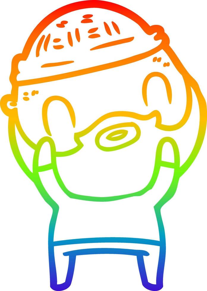 rainbow gradient line drawing cartoon bearded man vector