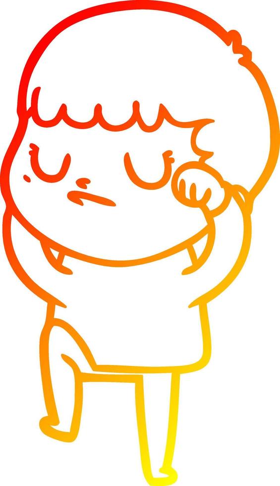 warm gradient line drawing cartoon grumpy boy vector