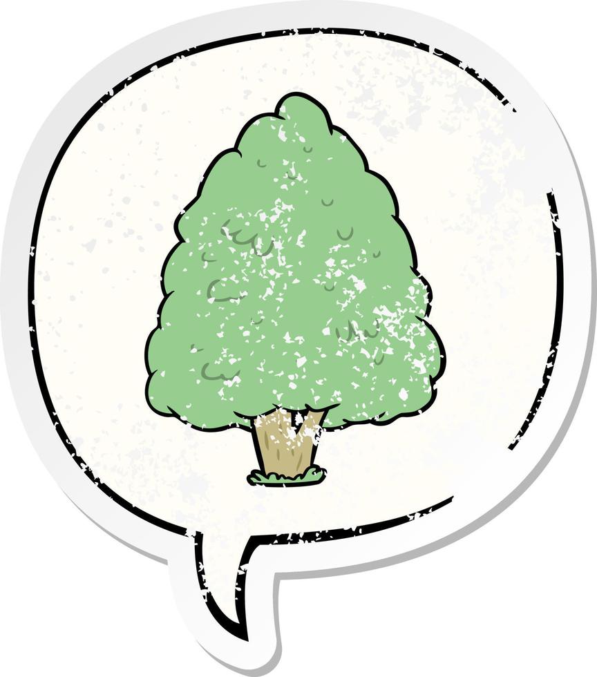 cartoon tall tree and speech bubble distressed sticker vector