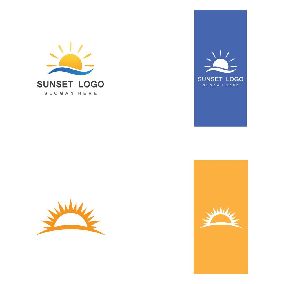 Plantilla de diseño de ilustración de vector de símbolo de logotipo de playa puesta de sol.