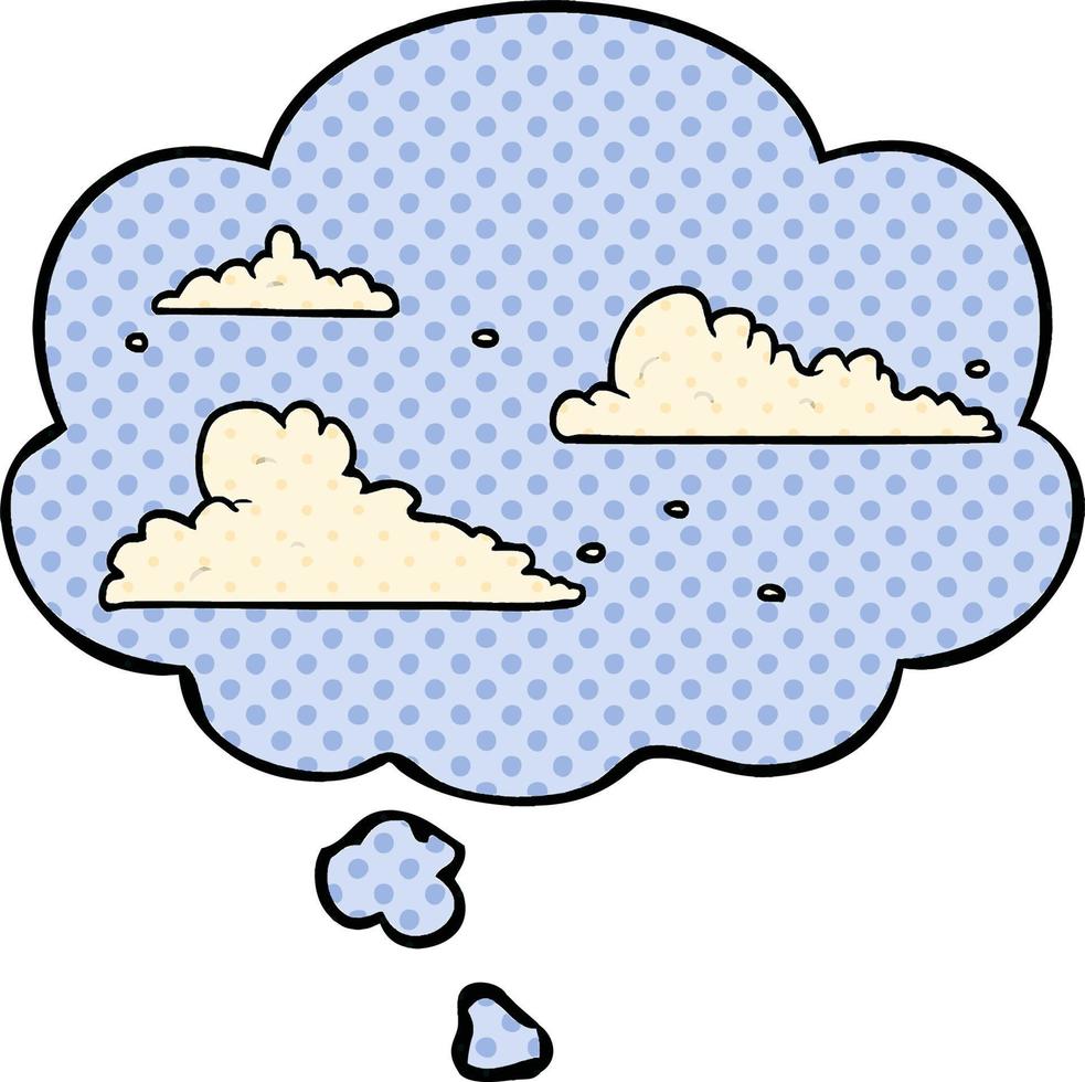 cartoon clouds and thought bubble in comic book style vector