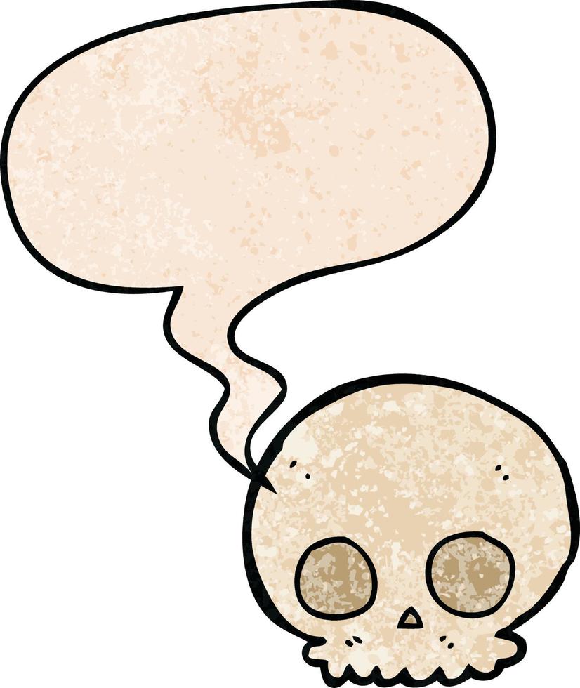 cartoon skull and speech bubble in retro texture style vector