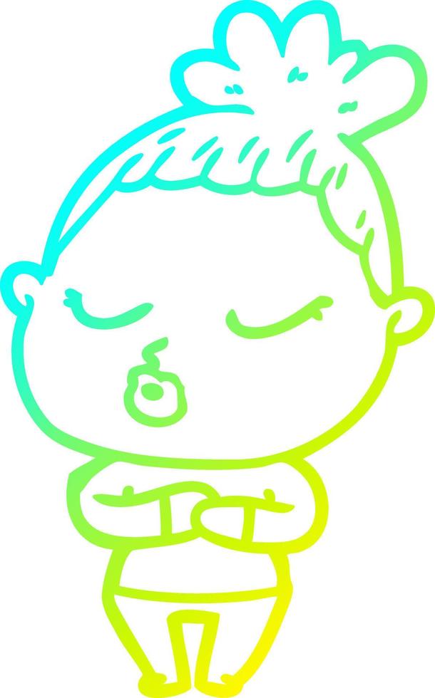 cold gradient line drawing cartoon calm woman vector